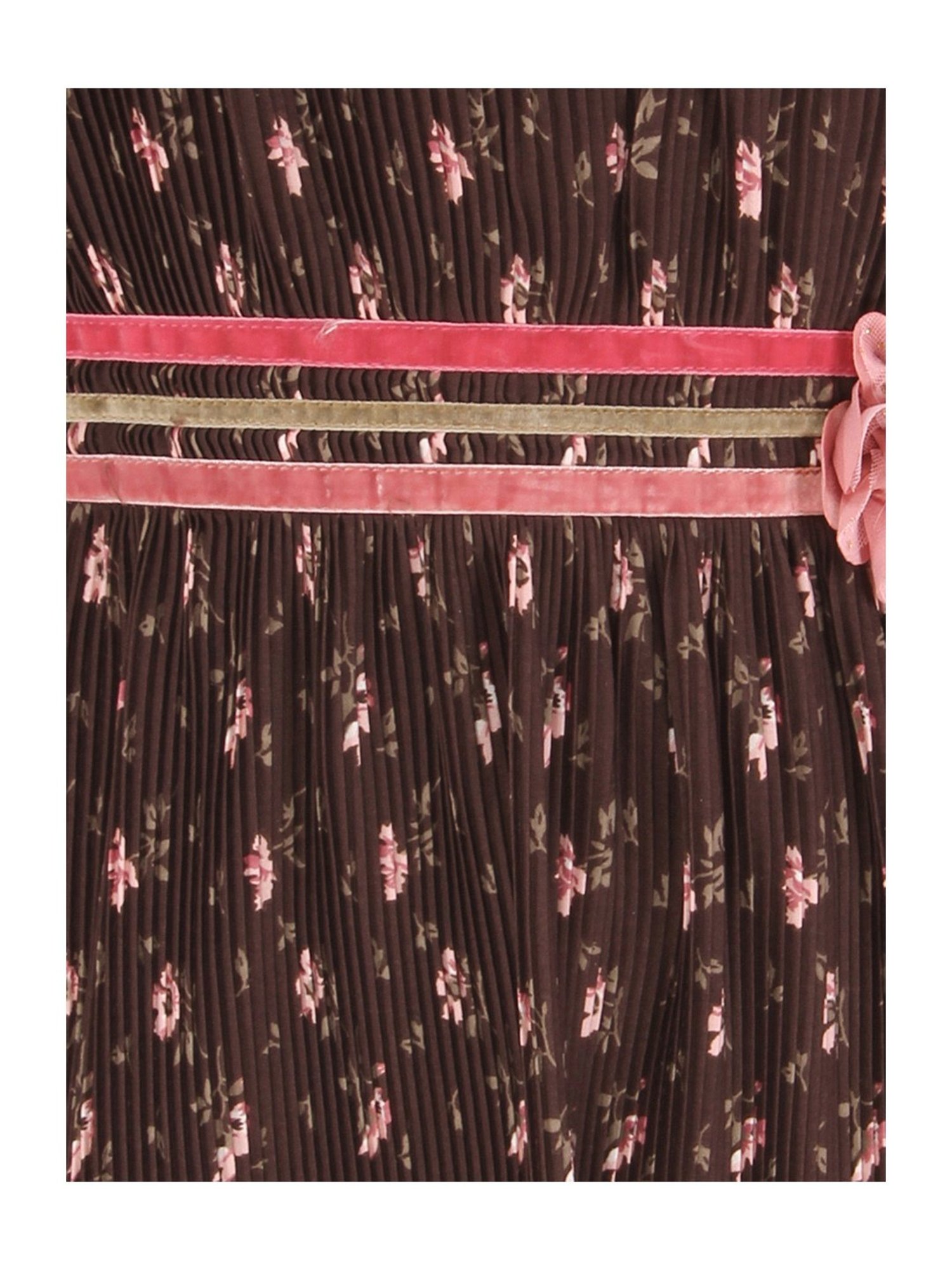 Cutecumber Kids Dark Brown Floral Print Pleated Dress