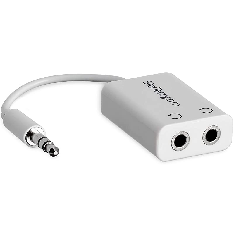 com White Slim Mini Jack Headphone Splitter Cable Adapter - 3.5mm Audio Mini Stereo Y Splitter - 3.5mm Male to 2x 3.5mm Female (MUY1MFFADPW),White - Slim