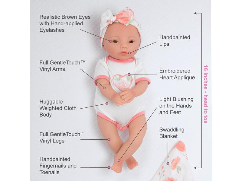 Paradise Galleries Newborn Baby Doll 16 inch Reborn Preemie, Swaddlers: Peach Blossom, Safety Tested for 3+, 4-Piece Set