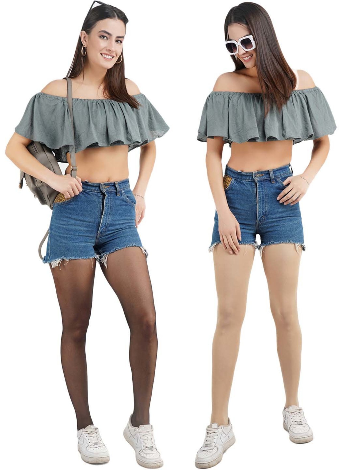 Secrets By ZeroKaata Beige & Black Plain Pantyhose Stockings - Pack Of 2