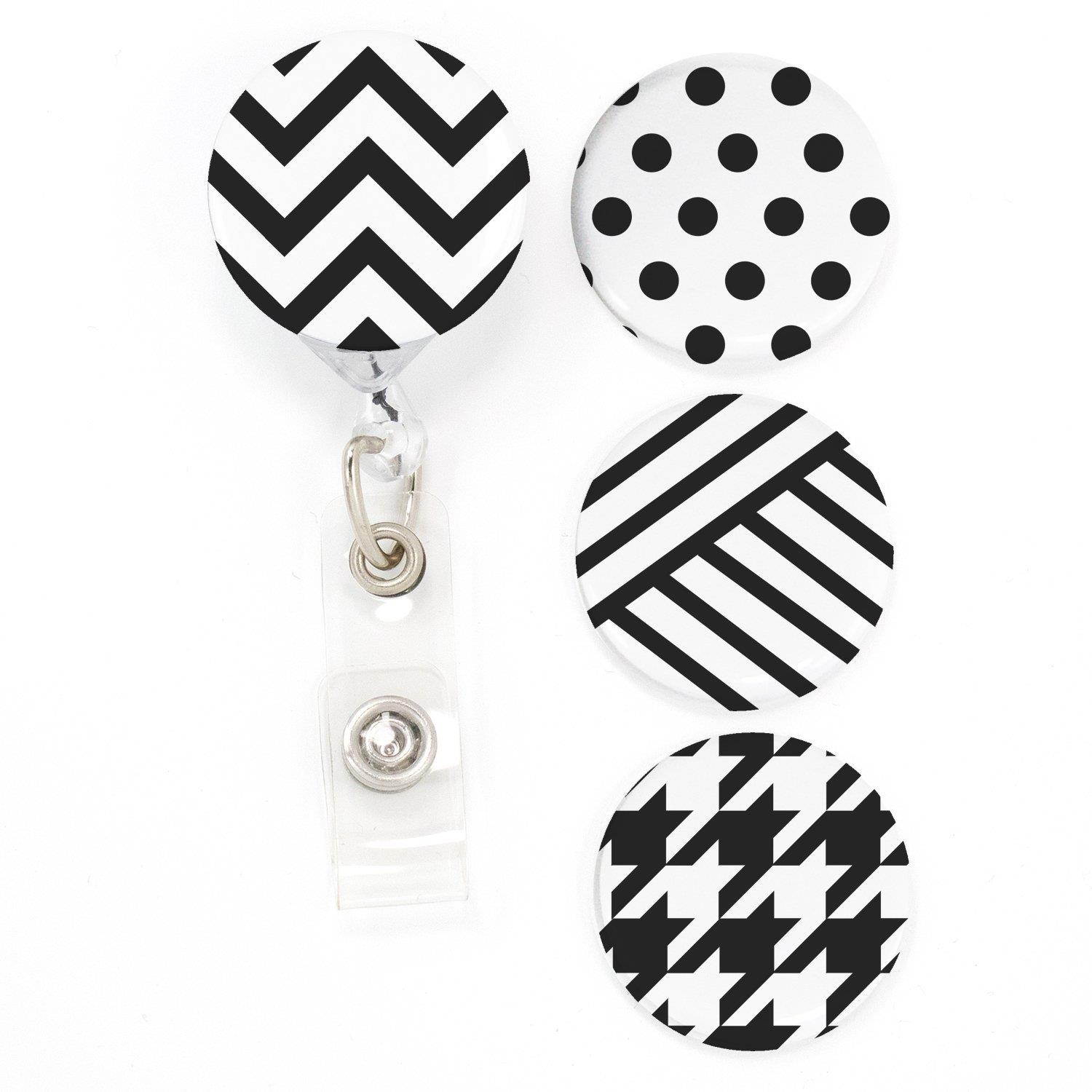 Buttonsmith Black and White Pattern Tinker Reel Retractable Badge Reel with Alligator Clip and Extra-Long 36 inch Standard Duty Cord - Made in The USA, 1 Year Warranty