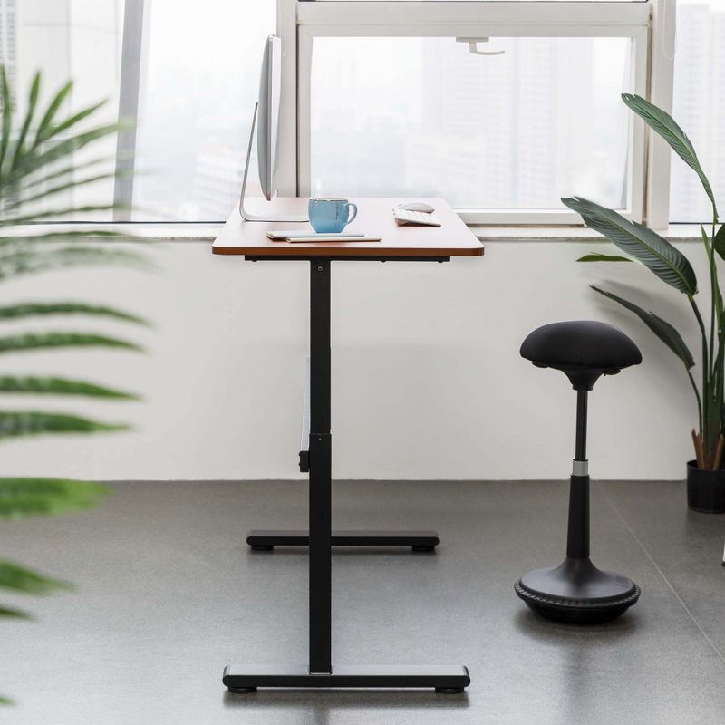 Tranzendesk Standing Desk &ndash; 55" Manual Height Adjustable Workstation &ndash; Cherry &ndash; Stand Steady