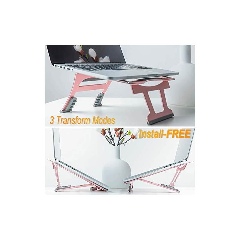 in 1 Laptop Notebook Stand 9 Angles 3 Folding Modes Portable Ergonomic Angled Laptop Aluminum Stand Adjustable Height Laptop Holder with SlideProof Silicone for Laptop 10~156 Rose Pink