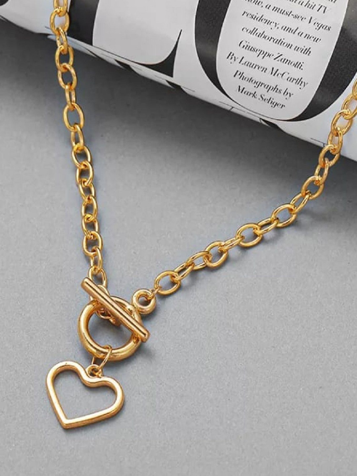 OOMPH Golden Tone Stylish Latest Link Chain Heart Charm Bracelet for Women