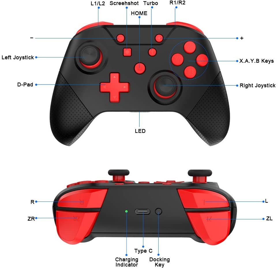 GAMING Wireless Pro Controller for Nintendo Switch/Switch Lite with Wake Up, NFC, Turbo, Gyro Axis, Dual Shock (Black Rad)