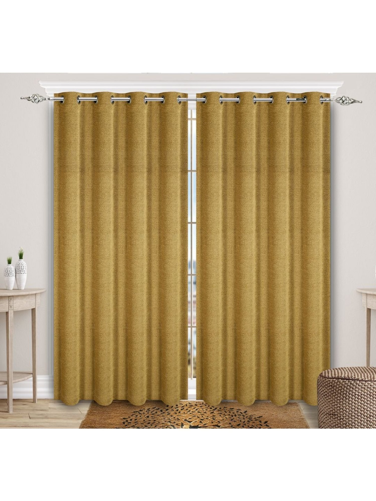 Saral Home Gold Chenille Grommet Long Door Curtains Set of - 2