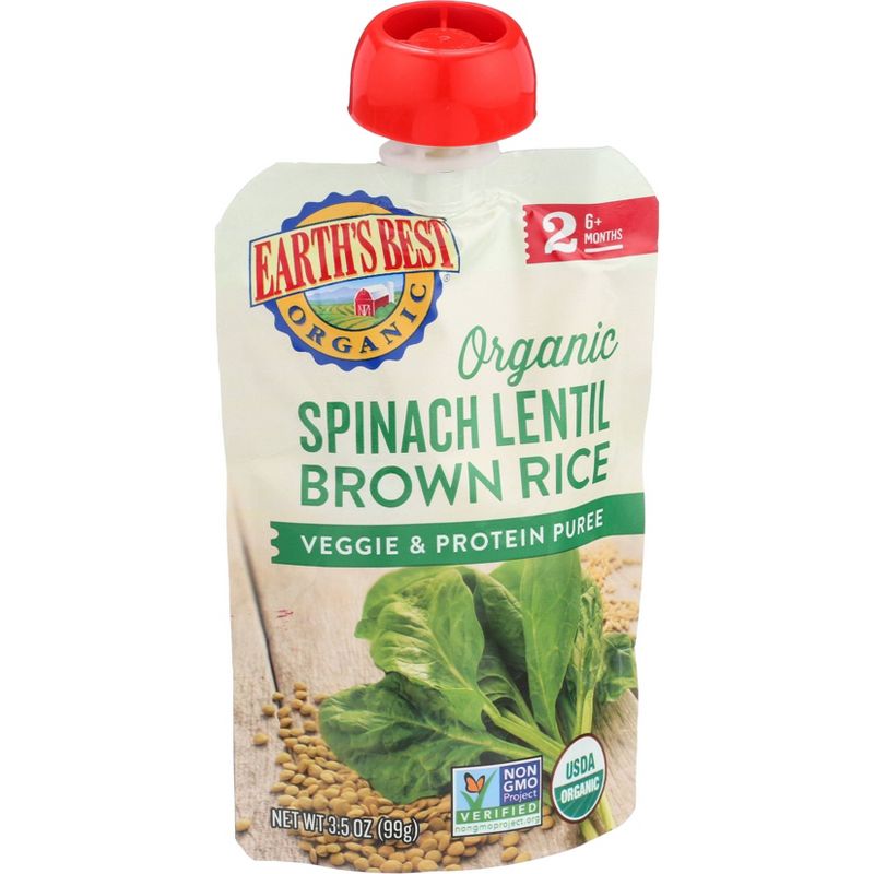 Earth's Best Organic Spinach Lentil Brown Rice Baby Food Pouch - 3.5oz