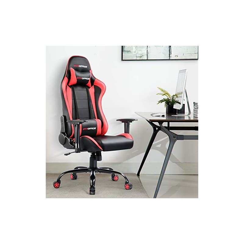 Chair Racing Style High Back Computer Chair Adjustable Recliner Leather Office Desk Chair with Headrest and Lumbar Support,Red