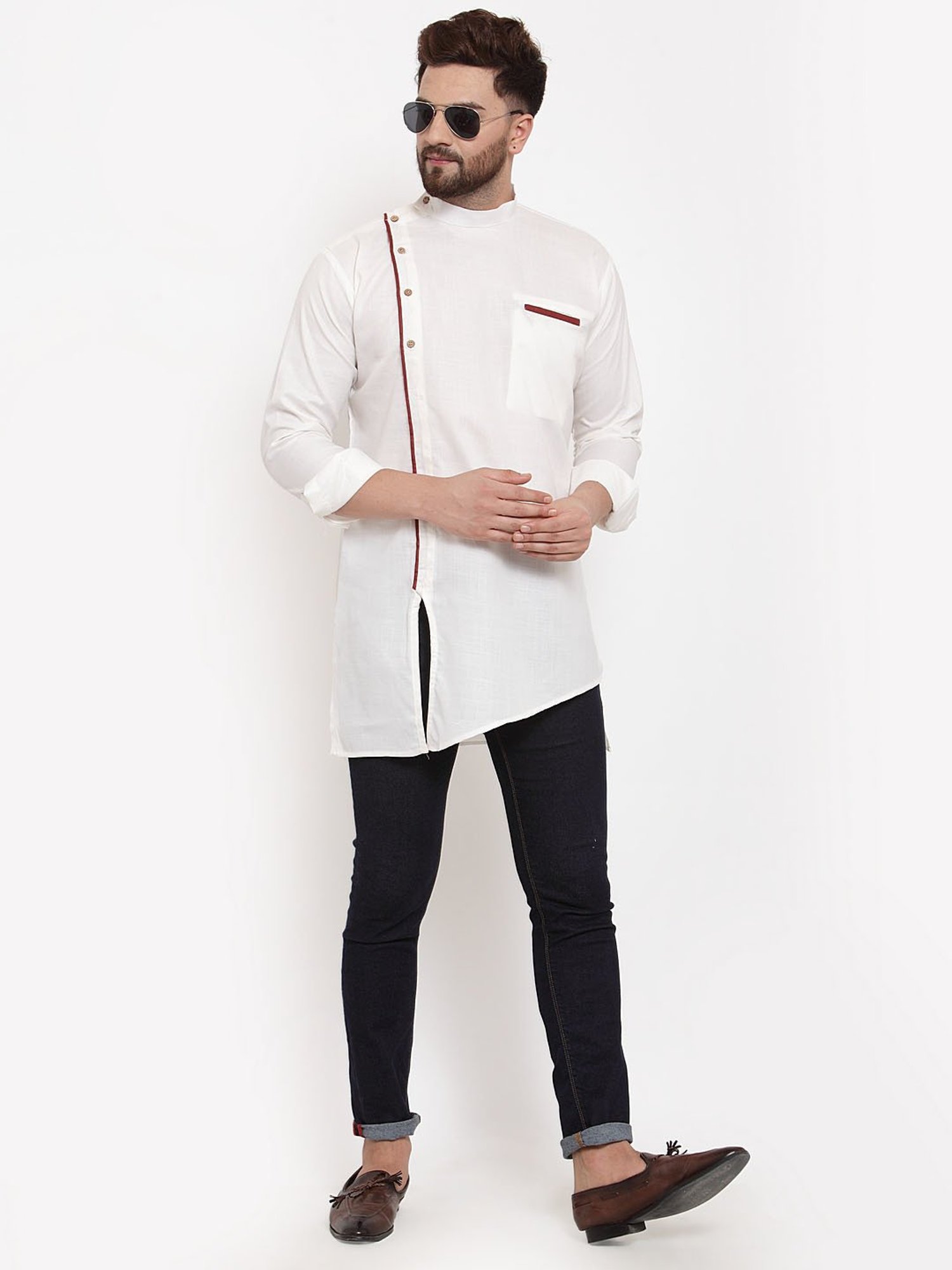 Manthan Fawn & White Regular Fit Kurta
