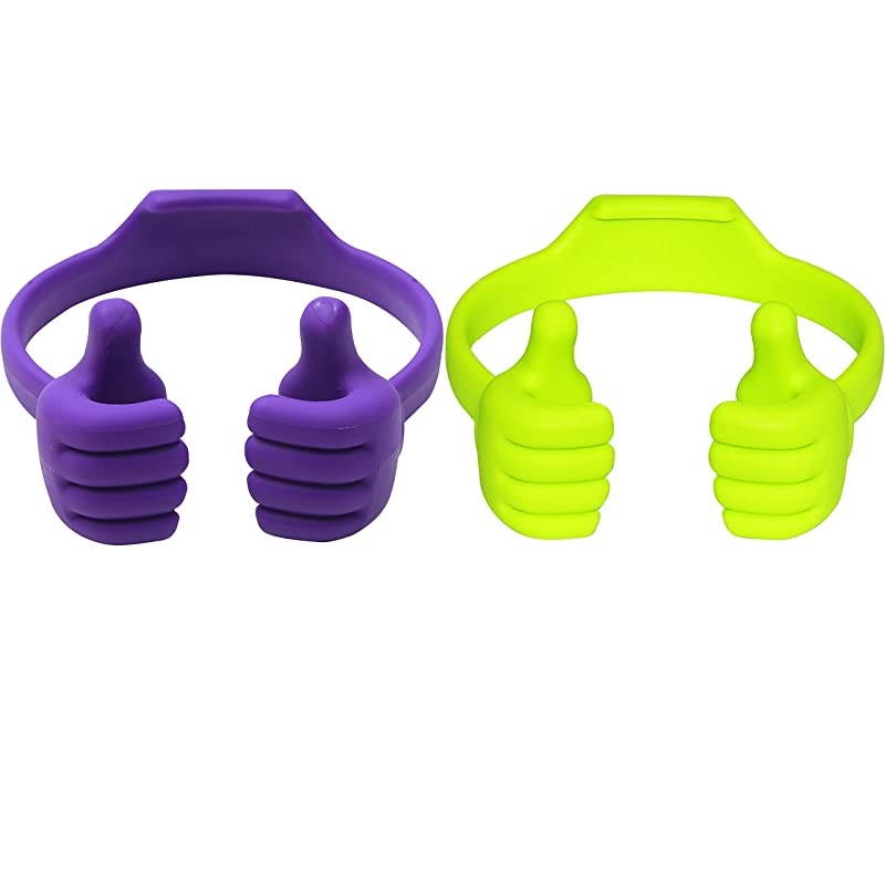 Thumbs-up Phone Stand for Tablets, E-readers and Smart Phones - 2 Pack - Green, Purple