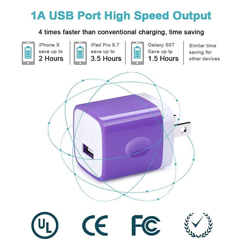 Wall Charger, 6 Pack 1A/5V One-Port Cube Power Adapter Charger Wall Plug Charging Block for iPhone 12 11 Pro Max, XR/Xs/X, 8/7/6/6S Plus, iPad, Samsung Galaxy, HTC, LG, P40 Pro+, Pixel, Moto