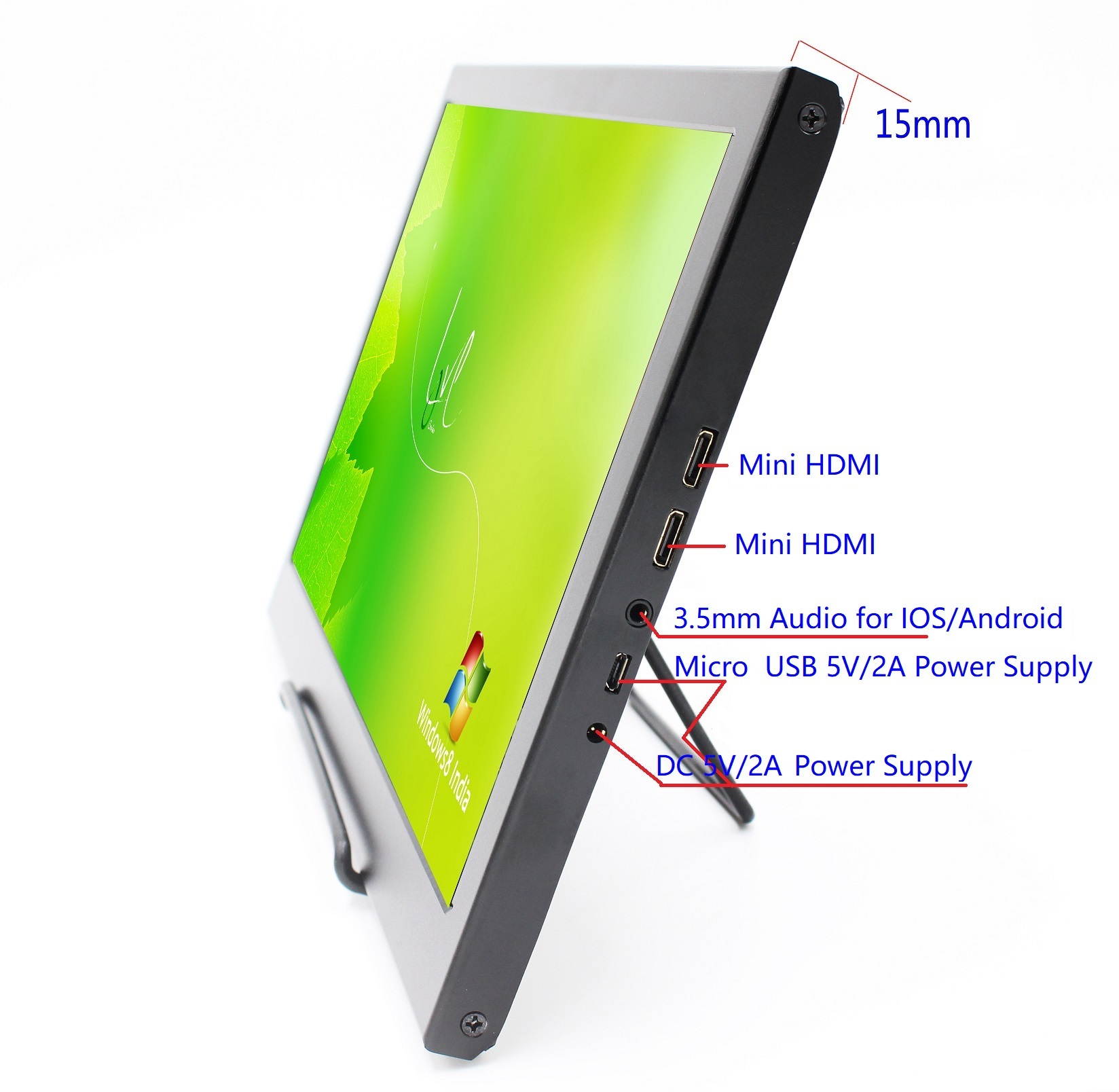 13.3 inch IPS 1920x1080 Full HD Portable Ultrathin 1080p LCD Monitor with HDMI / 3.5mm Audio / Micro USB Ports, DC / Micro 5V 2A Power Supply, 13.3" 1080P Portable Display for PS4 XBOX Switch.