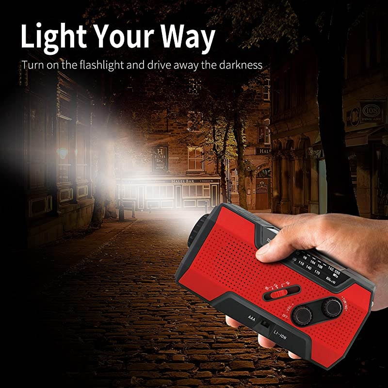 Rechargeable Solar Crank AMFMNOAAWeather Radio with Flashlight2000 mAh Power BankSOS Alarm Reading LampPhone Charger for Tornadoes Hurricanesand Storms