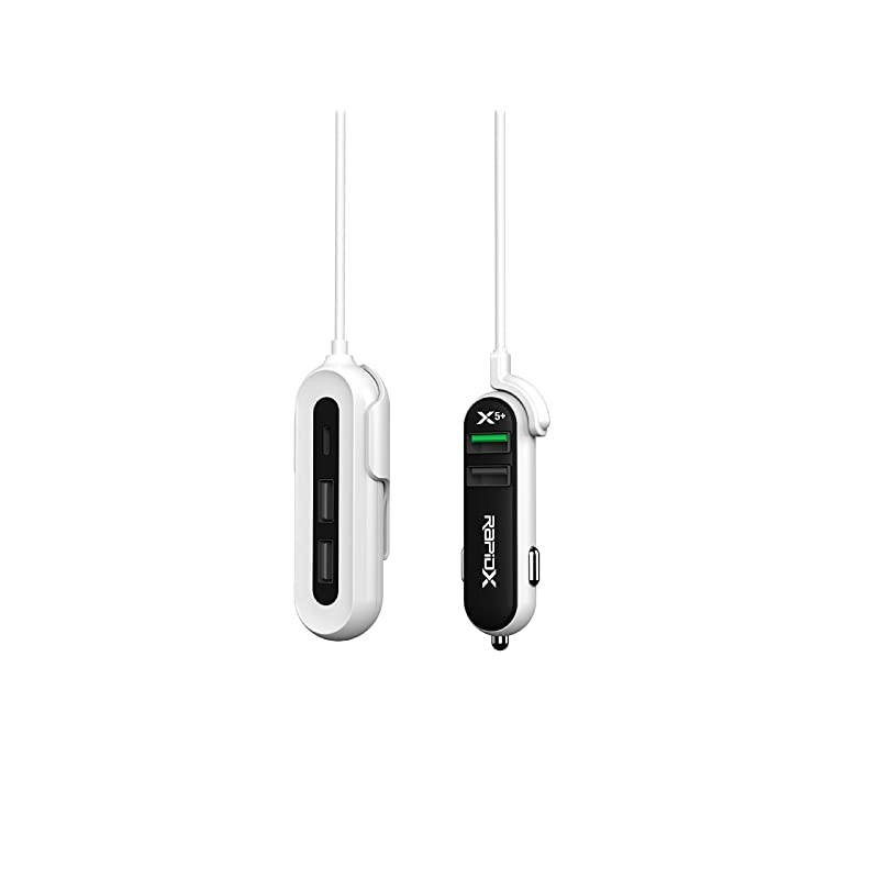 RXX5USBBLPL X5 Plus Car Charger 5 USB Ports QC 30Type C Blackon White