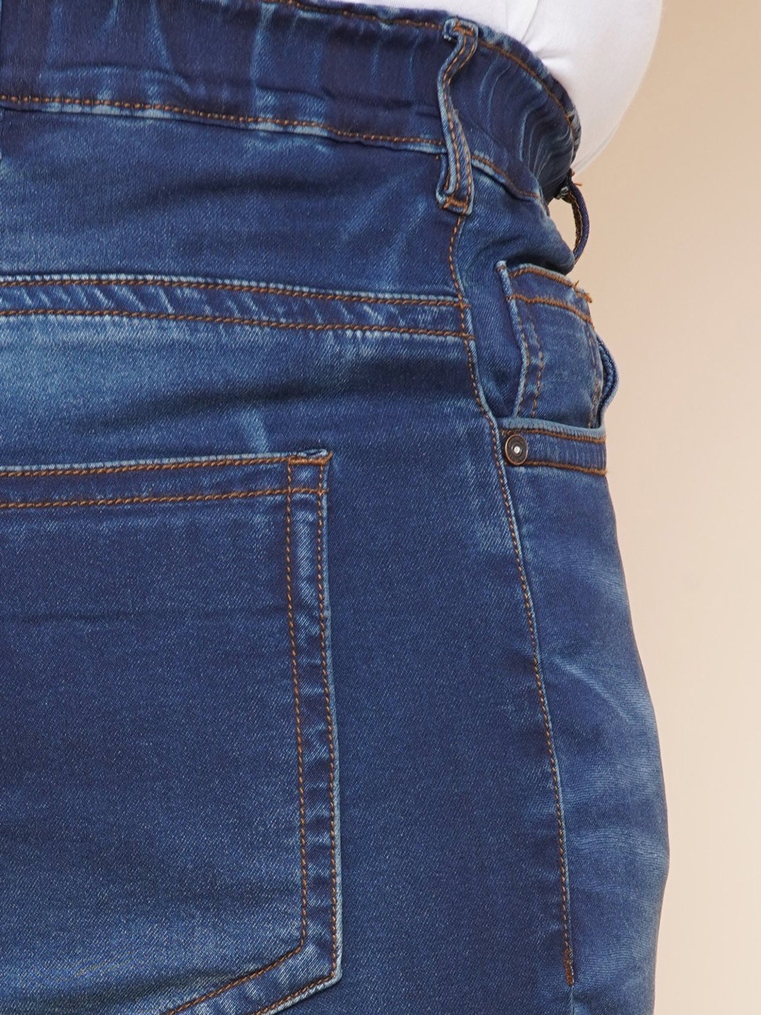 John Pride Dark Blue Regular Fit Lightly Washed Plus Size Jogger Jeans