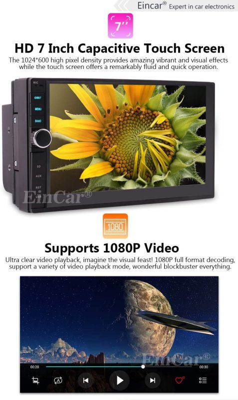 Double Din Bluetooth Car Stereo with Backup Camera Quad Core Android 10.0 Radio Support 7inch Touch Screen GPS Navigation Phone Mirror 1080P Video SWC WiFi 4G 3G USB SD FM AM RDS AUX for 2 Din