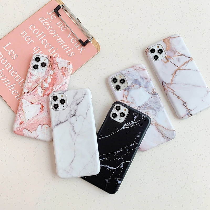 Luxury Marble Matte Phone Case For iPhone 11 12 mini Pro Max XS X XR 7 8 6 6S Plus SE Shockproof Soft Silicone Cases Cover