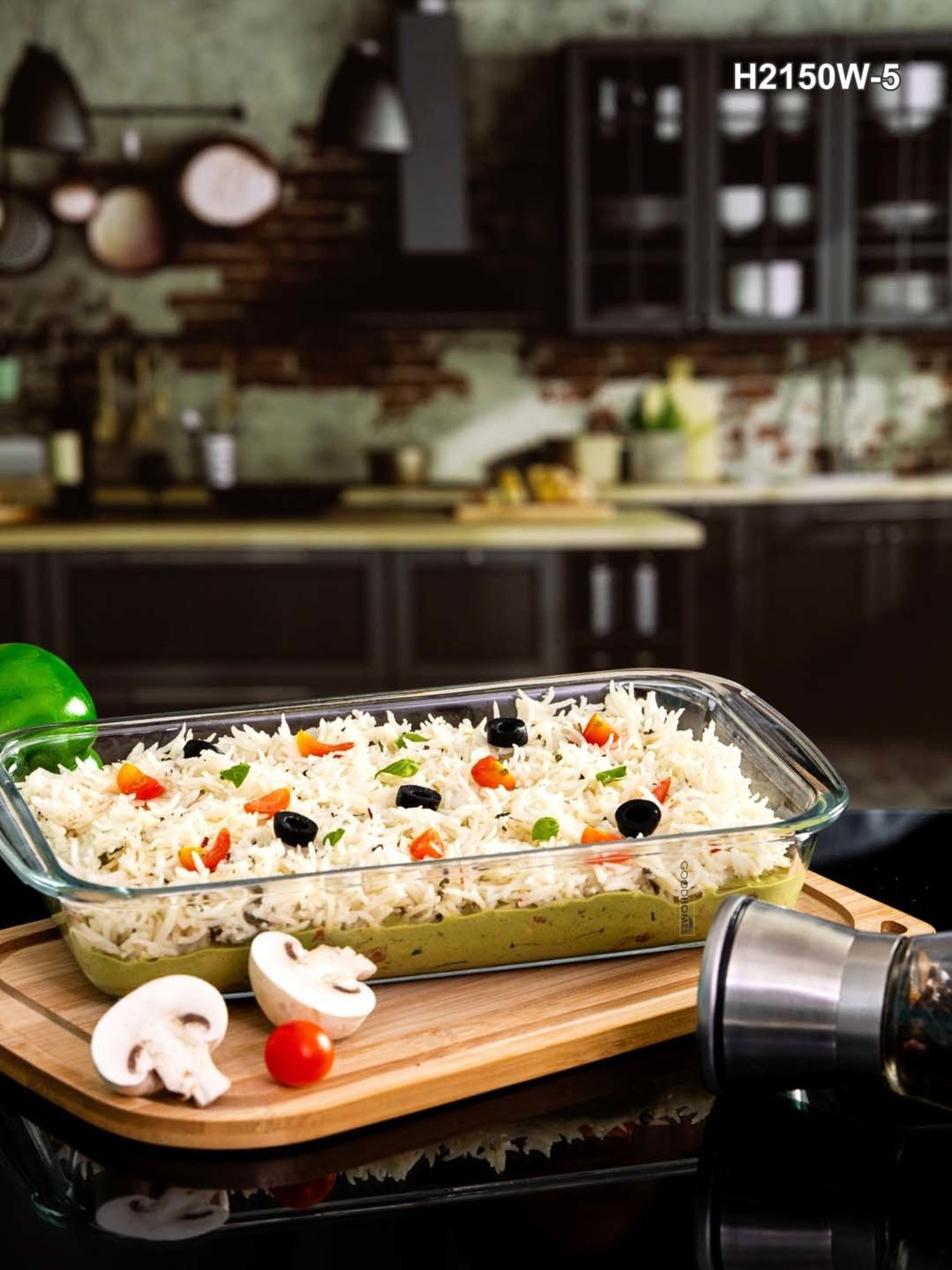 Goodhomes Transparent Glass Baking Dishes With Wooden Lid - Set of 2