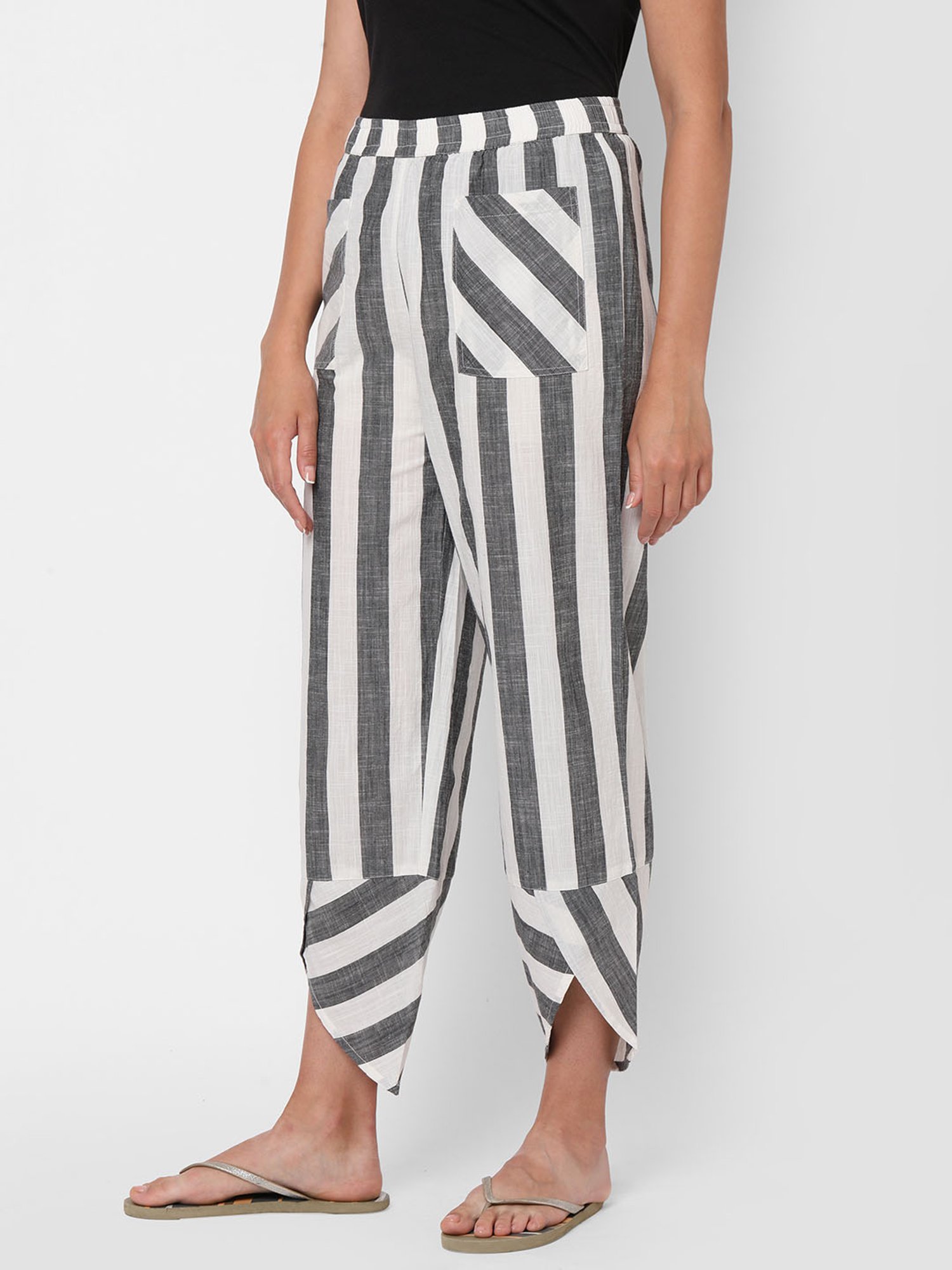 Mystere Paris Grey & White Striped Lounge Pants