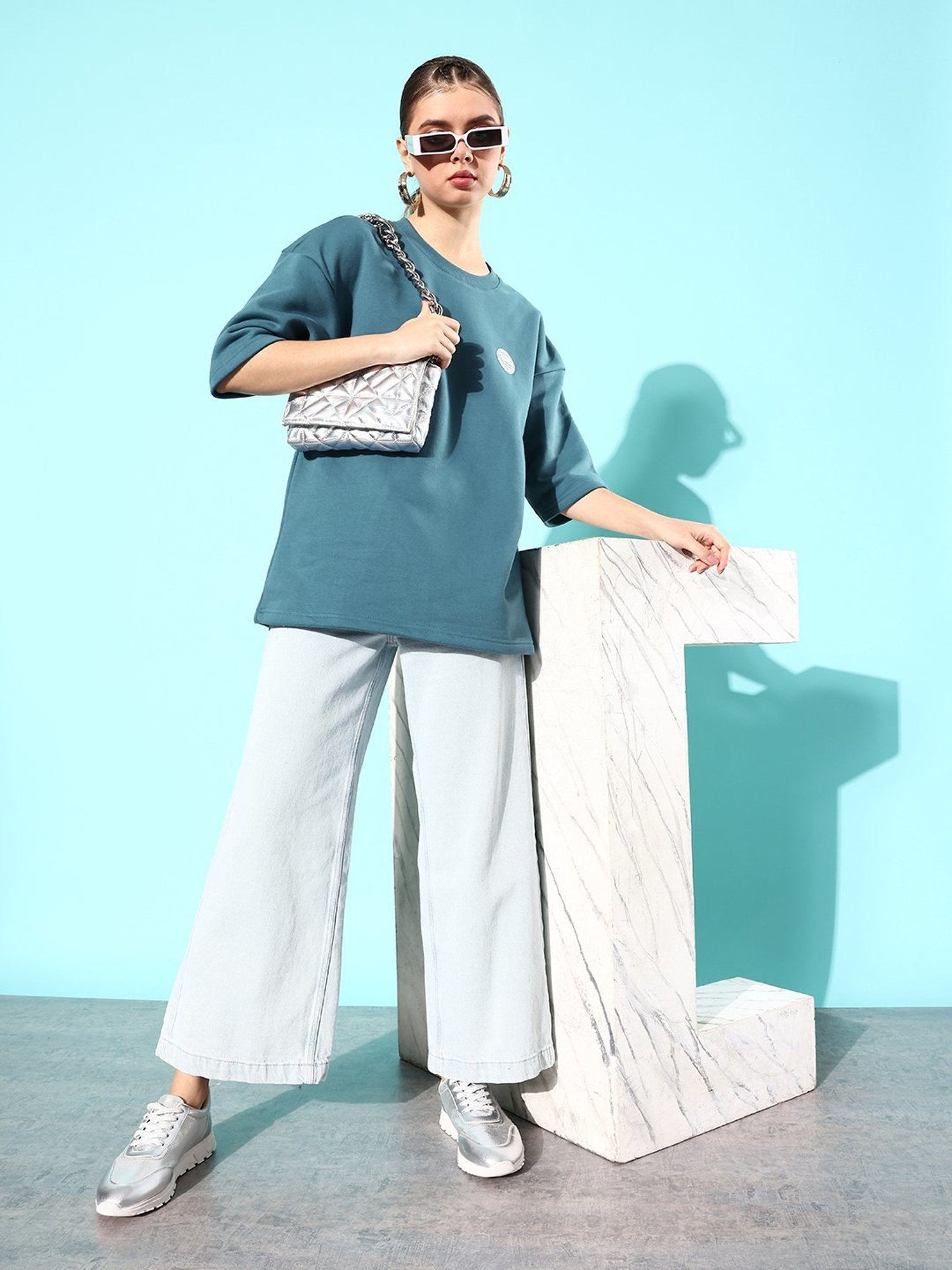 Difference of Opinion Teal Fleece Oversized Sweatshirt