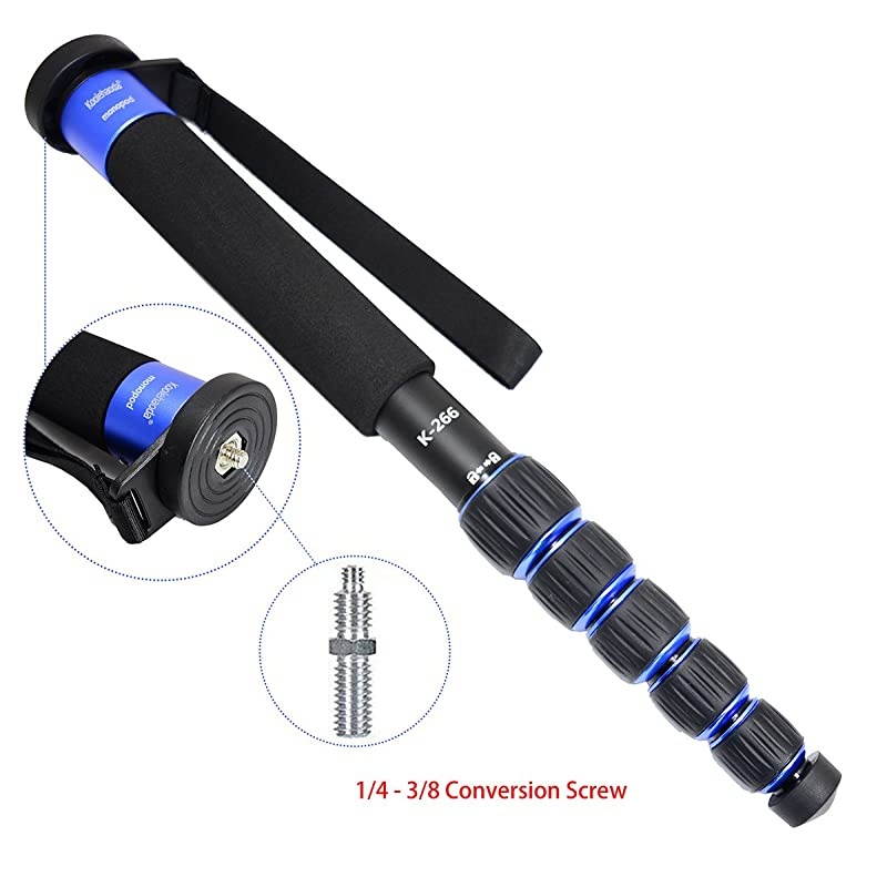 6-Section Monopod Compact Portable Photography Aluminum Alloy Unipod Stick, Max. Load 10kg / 22lbs, Folding Size is only 15-inch (K-266 Blue)