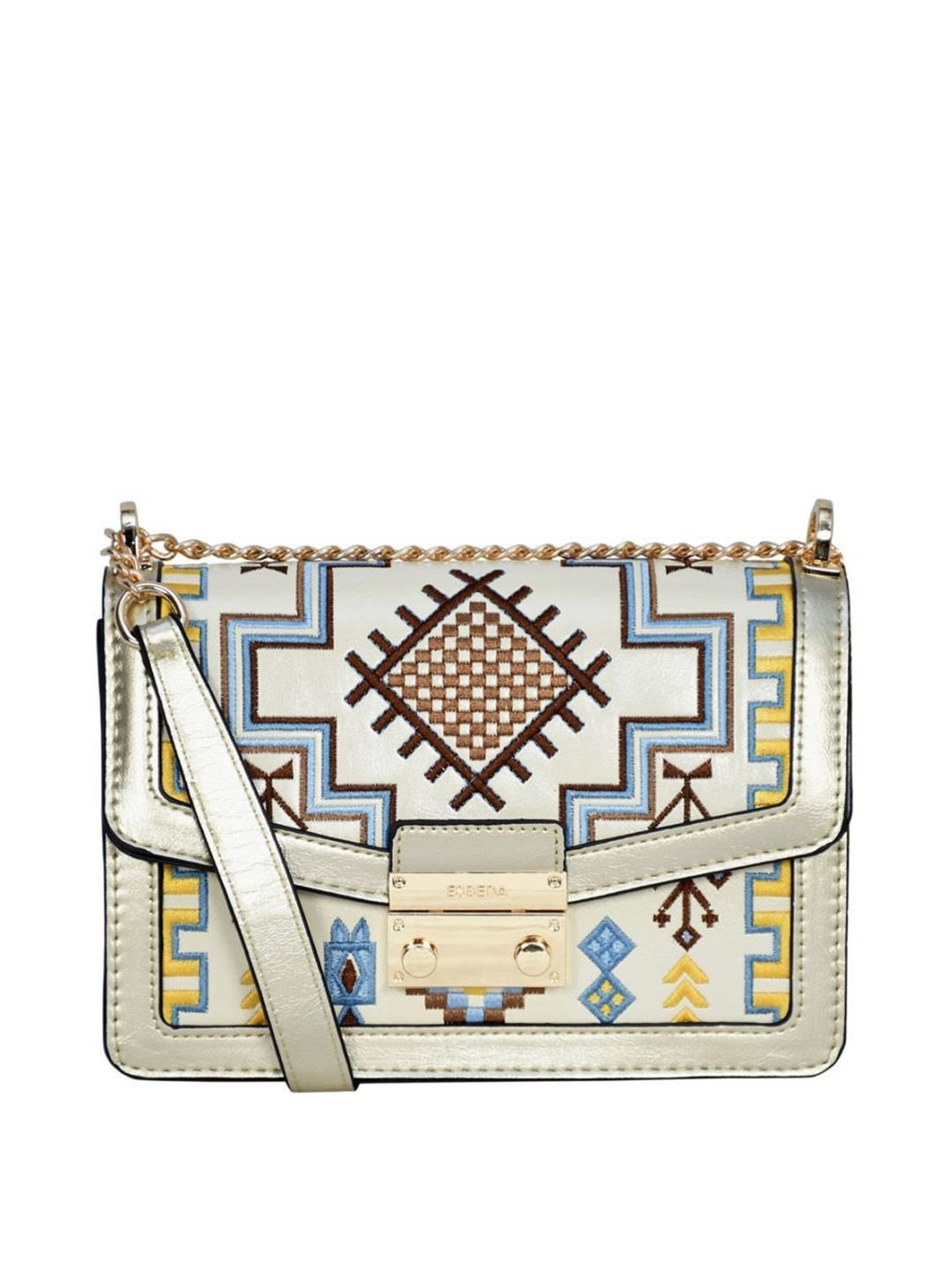 Esbeda Golden PU Embroidered Sling Handbag