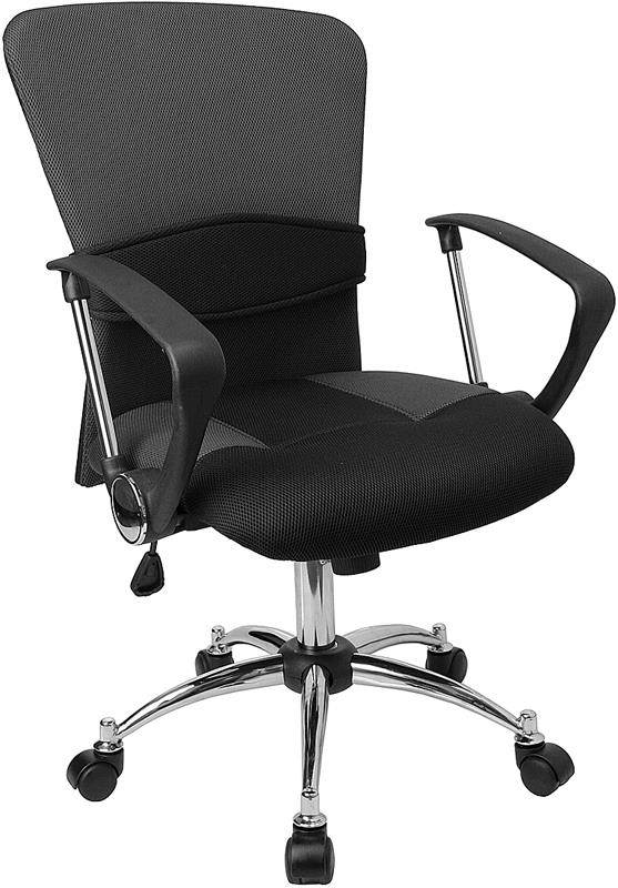 Mid-Back Grey Mesh Swivel Task Chair with Adjustable Lumbar Support and Arms