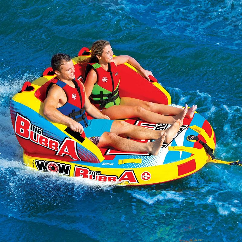 WOW Watersports Big Bubba HI-VIS Comfortable and Safe Towable 2 Person Inflatable Couch Deck Raft with Dual Tow Points