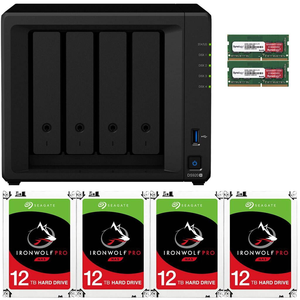 Synology DS920+ DiskStation with 8GB RAM and 48TB (4 x 12TB) of Seagate Ironwolf PRO Drives Fully Assembled and Tested By CustomTechSales