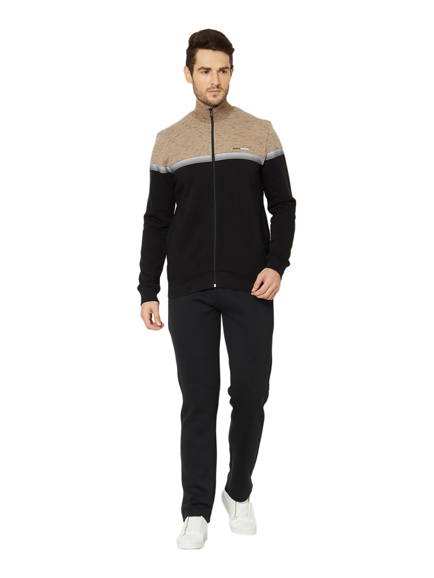 Sweet Dreams Stone & Black Regular Fit Self Pattern Tracksuit