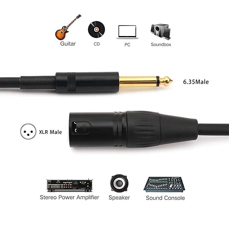 635mm 14 Inch Male TS Male to XLR Interconnect Audio Microphone Cable XLRM32FT