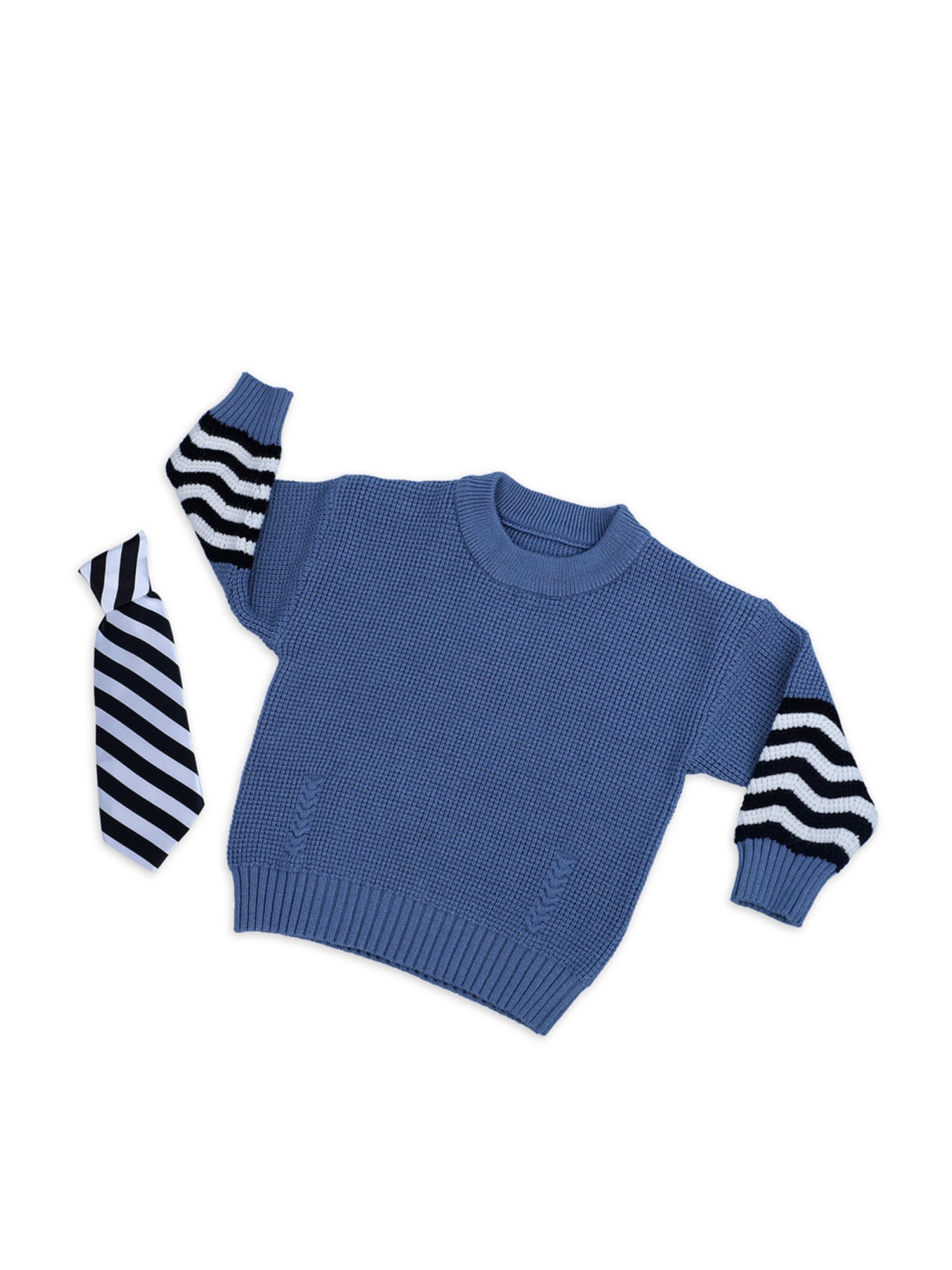 Baby Moo Kids Blue Cotton Textured Pattern Full Sleeves Sweater