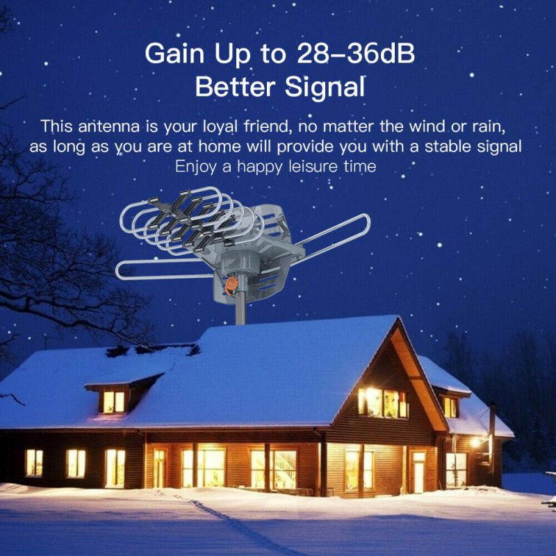 990 Mile Outdoor TV Antenna Motorized Amplified V/UHF HDTV 1080P 4K 360&deg; Rotate