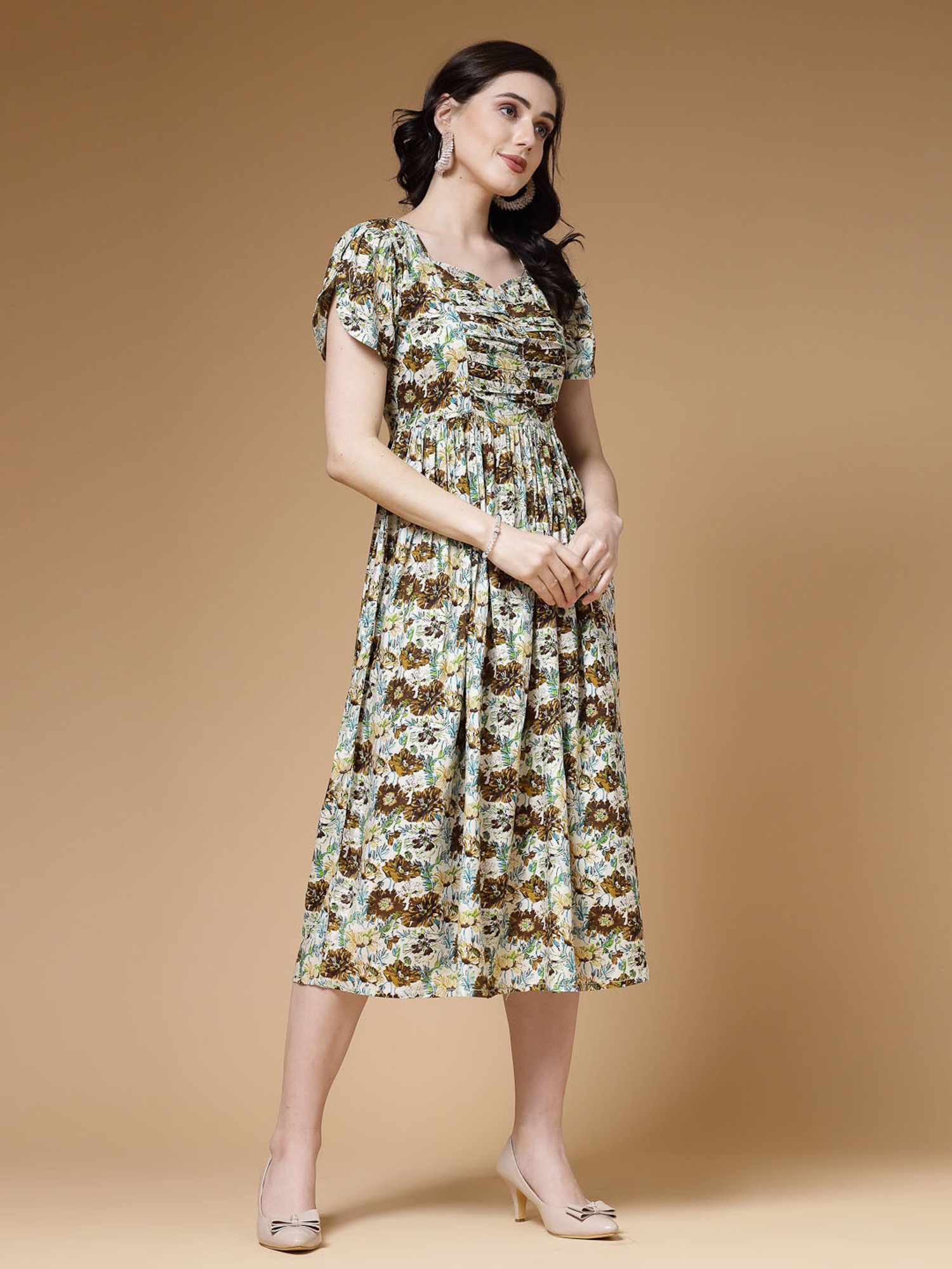 Indibelle Green Floral Ethnic Dress
