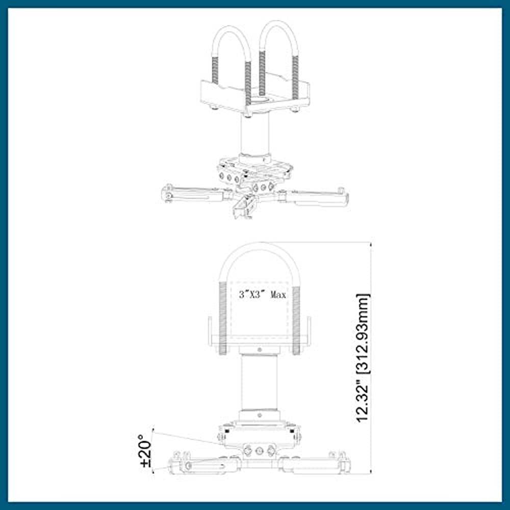 QualGear&reg; Pro-AV QG-KIT-TA-3IN-B Projector Mounting Kit - Projector Mount with a Truss Ceiling Adapter and a 3 inch 1.5-Inch NPT Threaded Pipe in Black