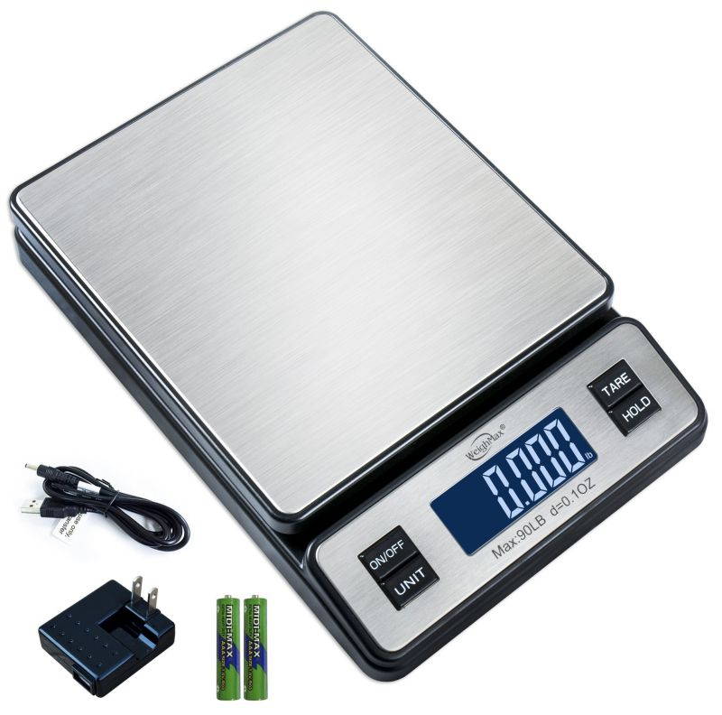 Weighmax W-2809 90 LB X 0.1 OZ Durable Stainless Steel Digital Postal Scale, Shipping Scale With AC adapter