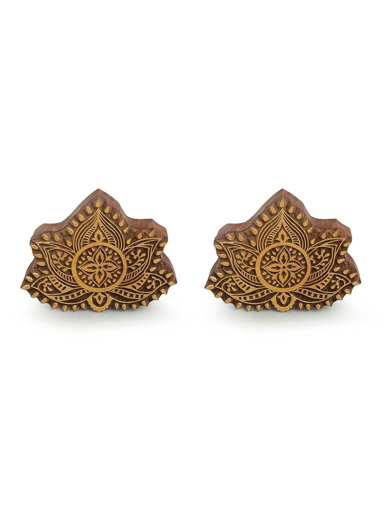 ExclusiveLane 'Lotus Pair' Hand Carved Block Wall Decor In Sheesham Wood (Set of 2)