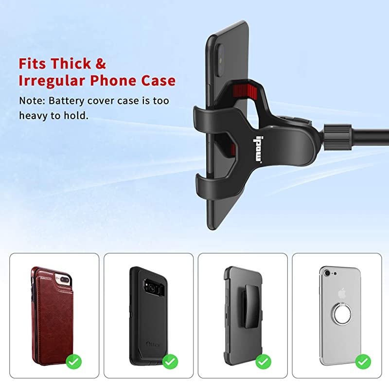 Upgraded No Glue Car Phone Mount Windshield with Strong Suction Long Arm Cell Phone Holder for Car with XShaped Clamp Fits ThickIrregular Phone Case