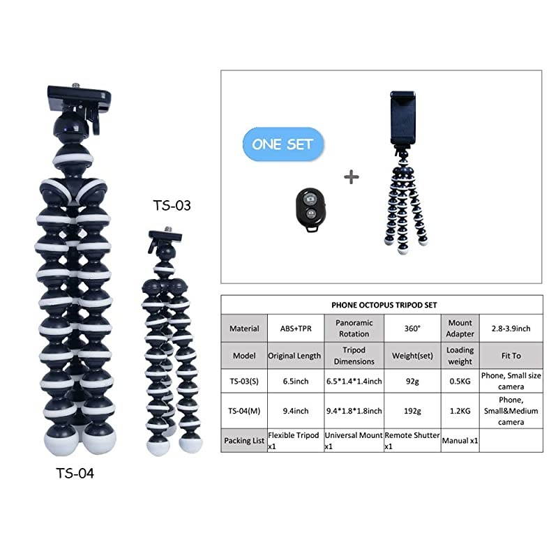 Portable Flexible Cell Phone Octopus Tripod Phone Holder Selfie Tripod with Wireless Bluetooth Remote ShutterExtendable Mount Holder for Universal Cell PhoneSmall Camera Medium