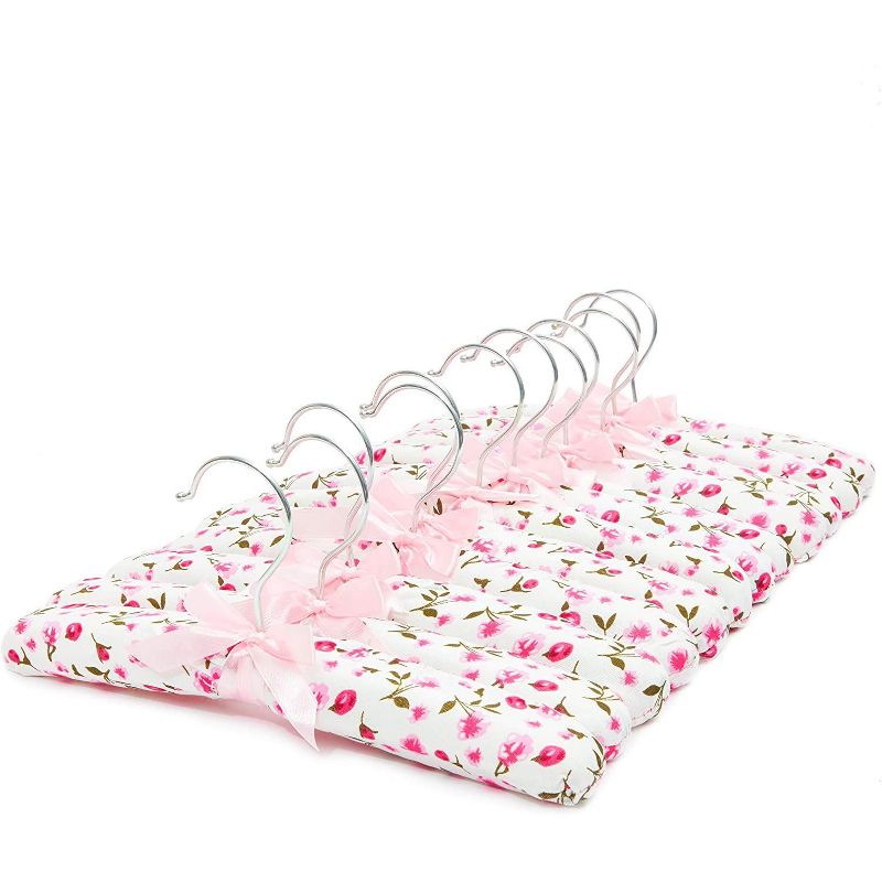 Juvale 12-Pack 13" Pink Floral Satin Padded Clothes Kids Hangers Soft Fabric for Sweater Coat Nursery