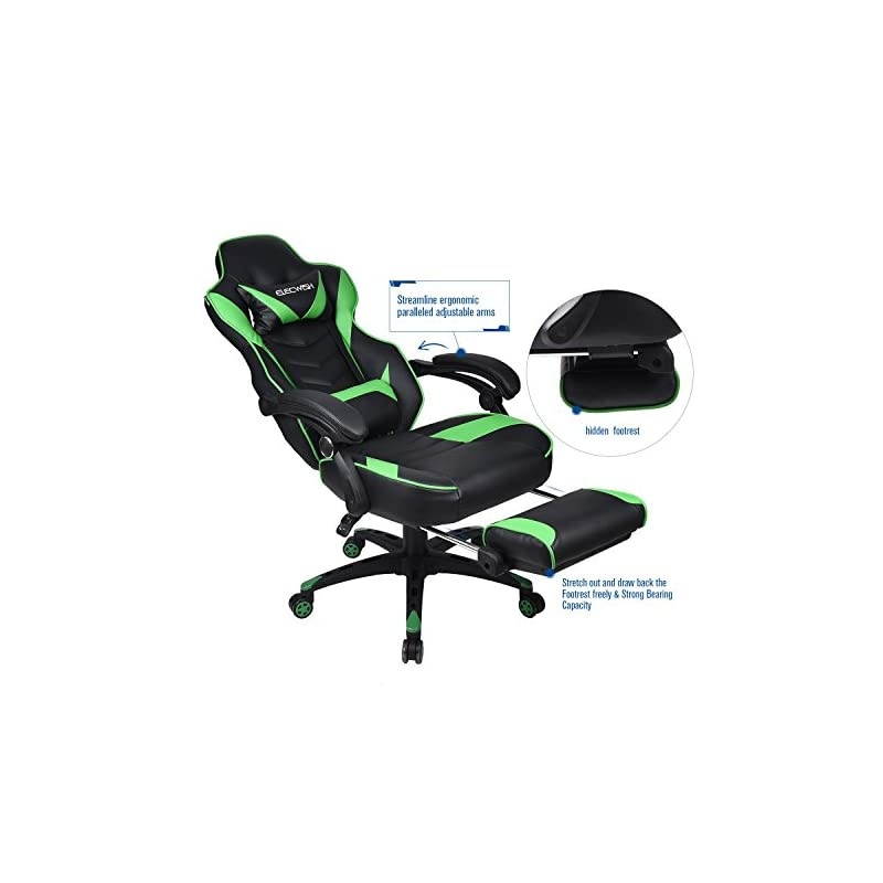 Gaming Chair Racing Office - Reclining PU Leather High Back Ergonomic Adjustable Swivel Executive Computer Desk Large Size Footrest Headrest Lumbar Support Adjustable arms Cushion