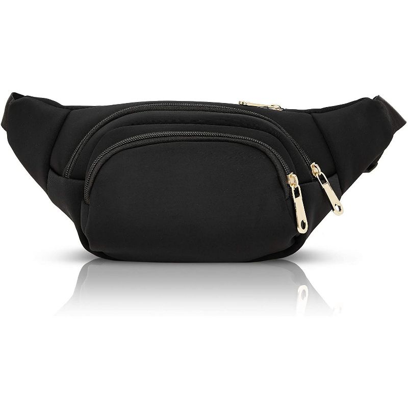 Black Nylon Plus Size Fanny Pack for Women, Traveling Belt Bag Pouch with Adjustable Waist Strap (34"-60", Expands to 5XL)
