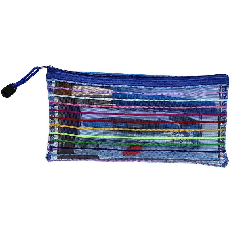 Juvale 24-Pack Mesh Zipper Pencil Pouch Document Holder for School and Office, Assorted Striped Colors