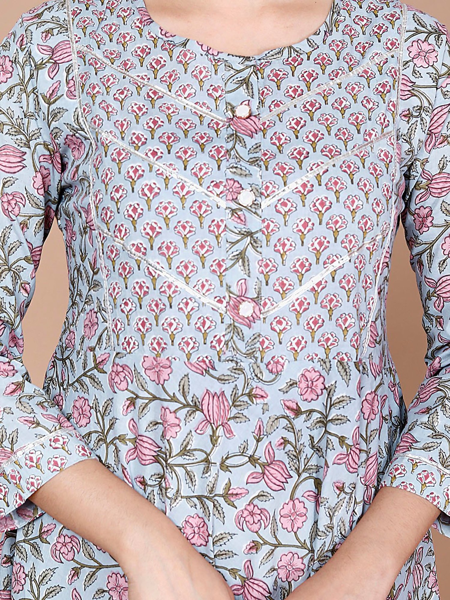 Miravan Light Blue Floral Print Fit & Flare Kurta