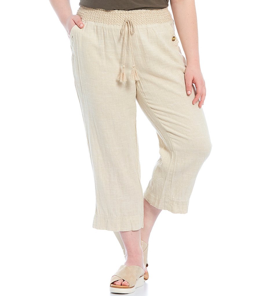 Westbound Plus Size Wide Leg Linen Capri Pants