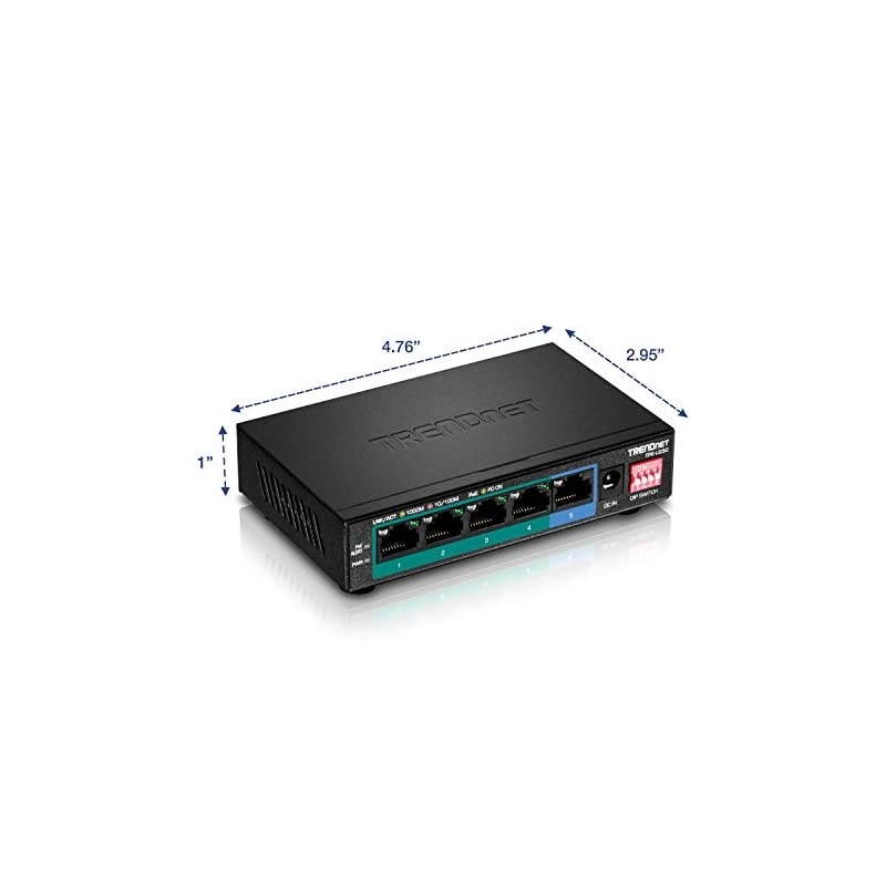 5-Port Gigabit Long Range PoE+ Switch, TPE-LG50, 4 x PoE+ Ports, 1 x Gigabit Port, Camera DIP Switch extends PoE+ 200m (656 ft.), Lifetime Protection Black