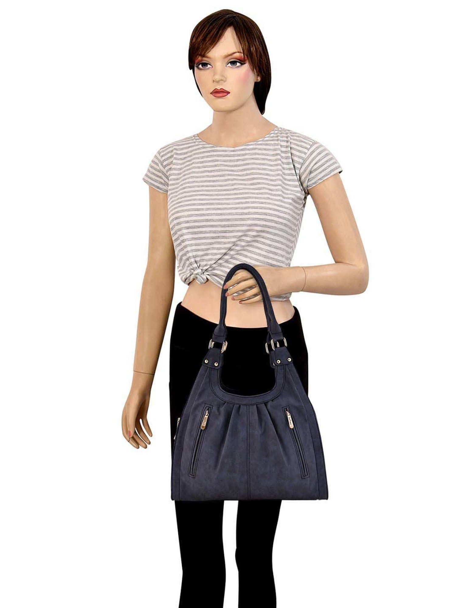 Bellissa Blue PU Textured Hobo Shoulder Handbag