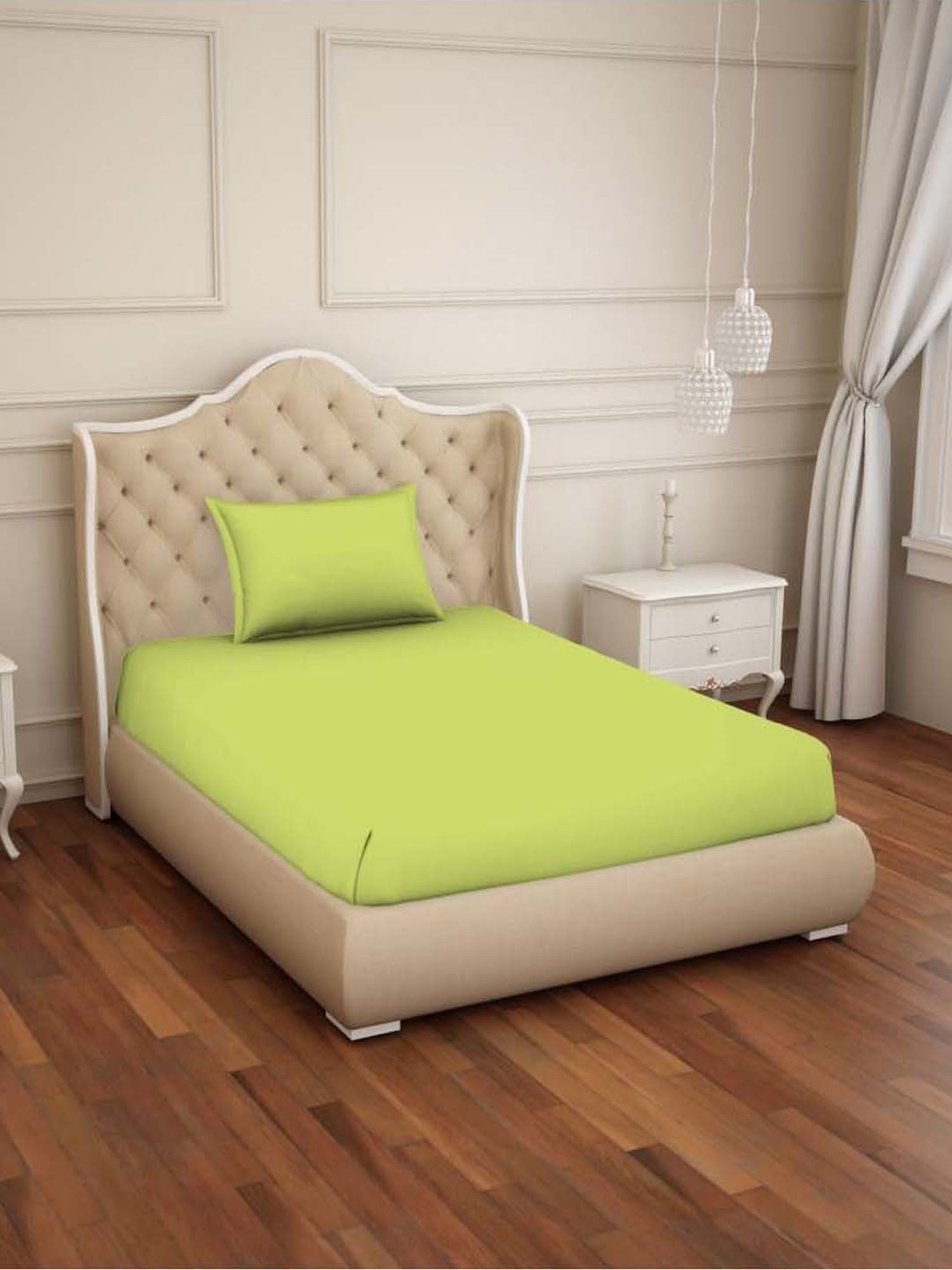 Welspun RESTORA Green Cotton 150 TC Single Bedsheet with 1 Pillow Cover