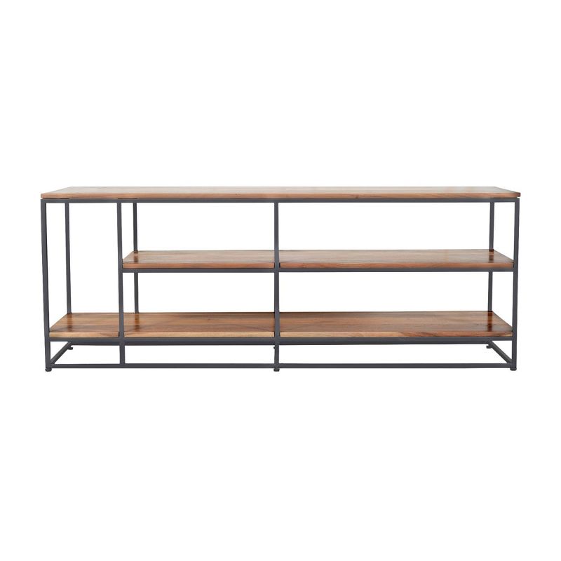 3 Tier Metal Framed Entertainment Unit with Wooden Shelves Brown/Dark Gray - The Urban Port