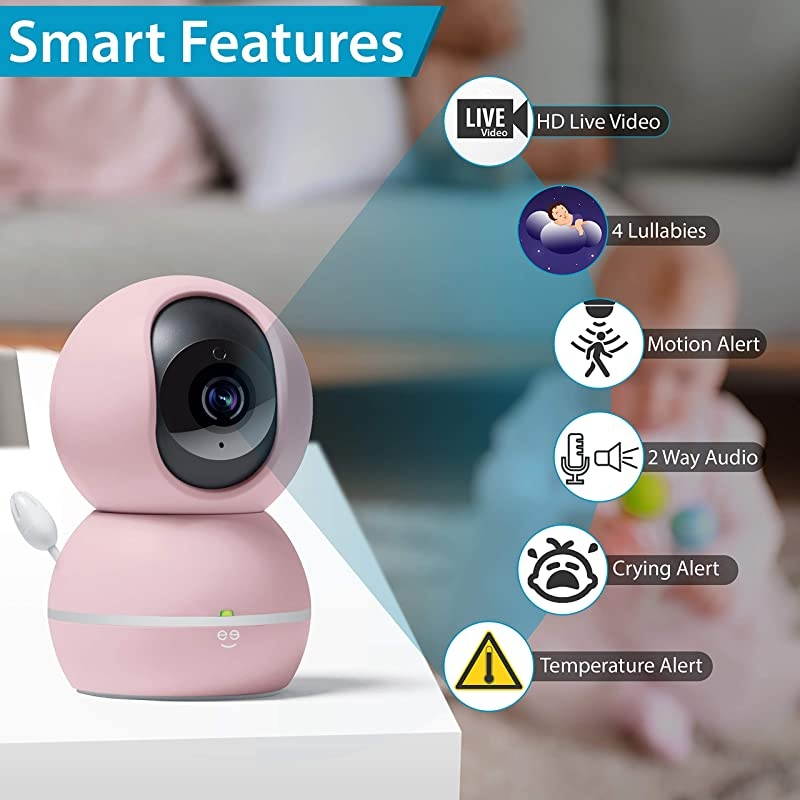 Smart Home Pet and Baby Monitor with Camera 1080p Wireless WiFi Camera with Motion and Sound Alert Pastel Pink
